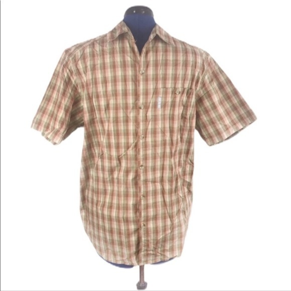 Columbia‎ M orange/brown plaid button down 100% cotton sleeve outdoor shirt